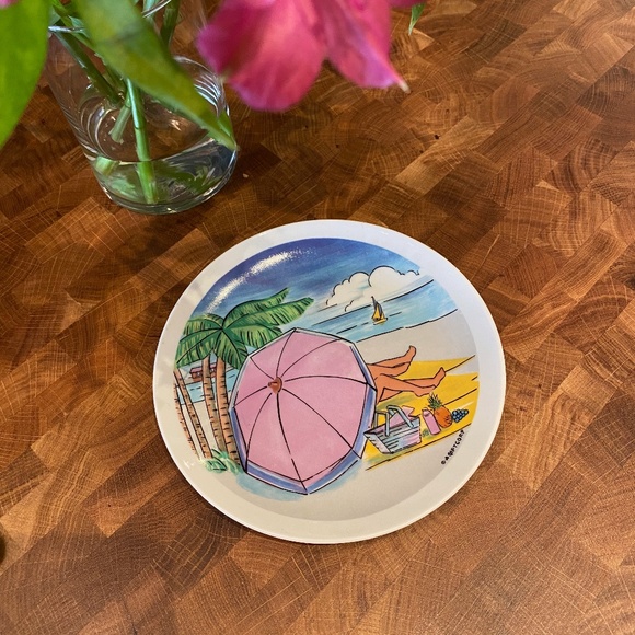 Vintage AGIFTCORP Souvenir Plate - Tropical Beach Scene - Picture 1 of 3